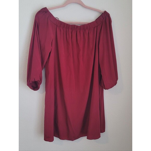 Alice + Olivia Dresses & Skirts - ​Alice + Olivia Red Silk Off the Shoulder Balloon Sleeve Mini Dress Size Small